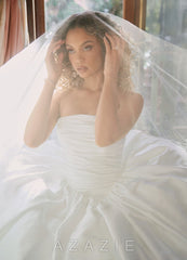 Azazie Shae Diamond White Ball-Gown Strapless Stretch Satin Dress