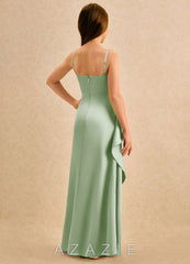 Azazie Cannoli Girls Formal Dusty Sage A-Line Pleated Matte Satin Dress dusty_sage