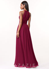 Azazie Bonnie Burgundy A-Line Keyhole Ruched Chiffon Dress burgundy