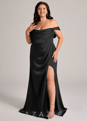 Azazie Johana Black Mermaid Off the Shoulder Stretch Satin Convertible Dress black