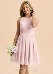 Azazie Bibiane Junior Blushing Pink A-Line Pleated Chiffon Dress blushing_pink