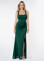 Azazie Mero Emerald Mermaid Pleated Stretch Satin Dress