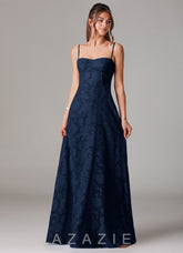 Azazie Valentine Dark Navy A-Line Sweetheart Neckline Floral Burnout Dress