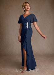 Azazie Suffolk Dark Navy A-Line Pleated Chiffon Dress dark_navy