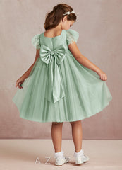 Azazie Kalio Agave A-Line with Sleeves Tulle Dress
