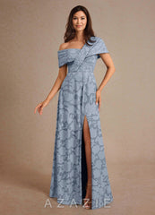 Azazie Milton Dusty Blue A-Line Pleated Floral Burnout Dress