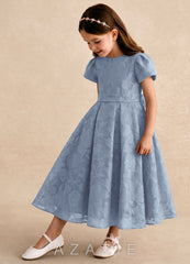 Azazie Princes Dusty Blue A-Line Pleated Floral Burnout Dress