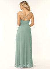 Azazie Naeem Agave A-Line V-Neck Ruffle Chiffon Dress agave