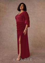 Azazie Laina Burgundy Mermaid Lace Chiffon Dress burgundy