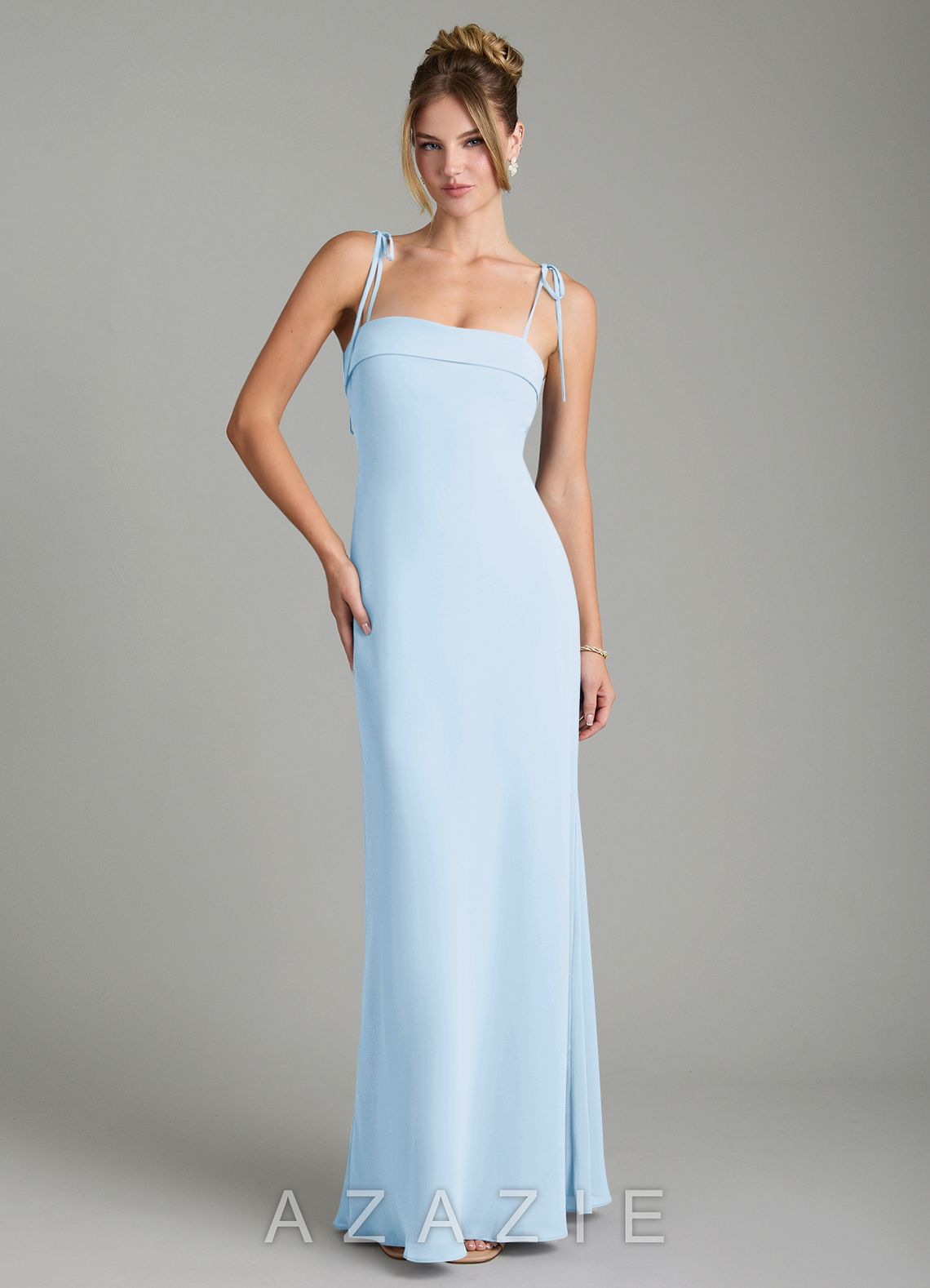Azazie Ellia Sky Blue Sheath Bow Chiffon Dress