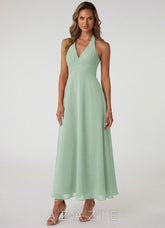 Azazie Tessie Agave A-Line Pleated Chiffon Dress