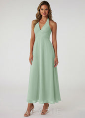Azazie Tessie Agave A-Line Pleated Chiffon Dress