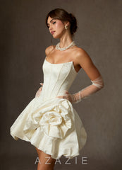 Azazie Kloe Antique White Ball-Gown Strapless Floral Jacquard Dress antique_white