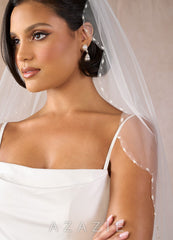 Beaded Trim Scalloped Hip Length Veil diamond_white