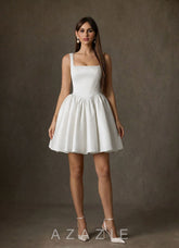 Azazie Saverina Diamond White A-Line with Pockets Satin Dress