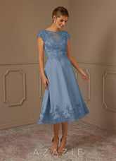Azazie Terrano Dusty Blue A-Line Scoop Lace Dress