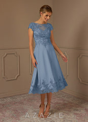 Azazie Terrano Dusty Blue A-Line Scoop Lace Dress