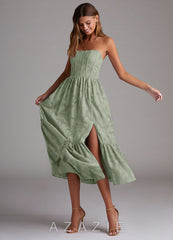 Azazie Delphina Agave A-Line Strapless Floral Burnout Convertible Dress agave