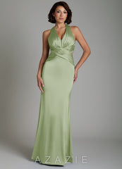 Azazie Maya Dusty Sage Mermaid Pleated Stretch Satin Dress