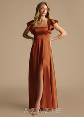 Azazie Bondi Auburn A-Line Bow Metallic Satin Dress auburn