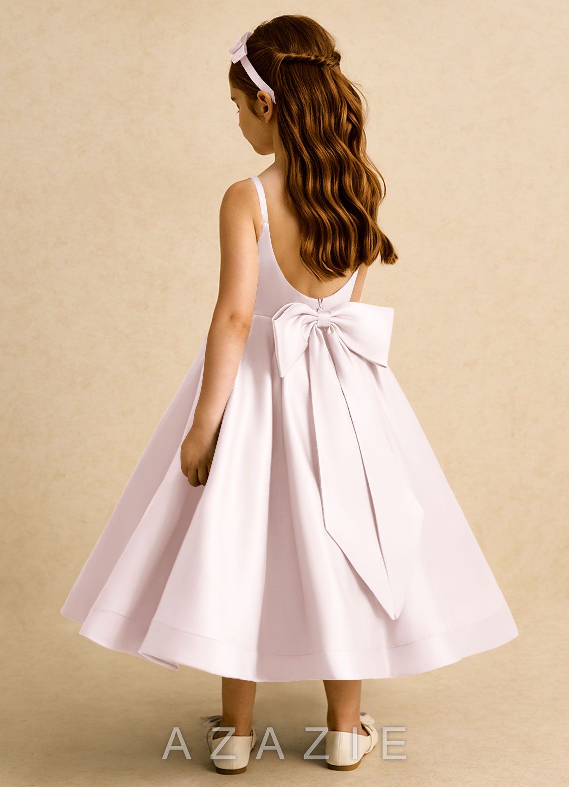 Azazie Babs Blushing Pink Ball-Gown Pleated Matte Satin Dress