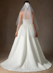 Double Layer Lace Applique Tulle Waltz Veil diamond_white