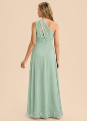 Azazie Skye Junior Agave A-Line Pleated Chiffon Dress agave