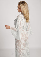 Floral Jacquard Ruffle Long Robe white