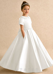 Azazie Gabriella Ivory Ball-Gown with Sleeves Matte Satin Dress ivory