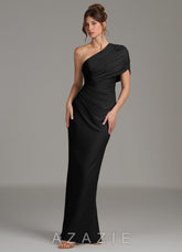 Azazie Essence Black Sheath One Shoulder Premium Stretch Jersey Dress