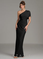 Azazie Essence Black Sheath One Shoulder Premium Stretch Jersey Dress
