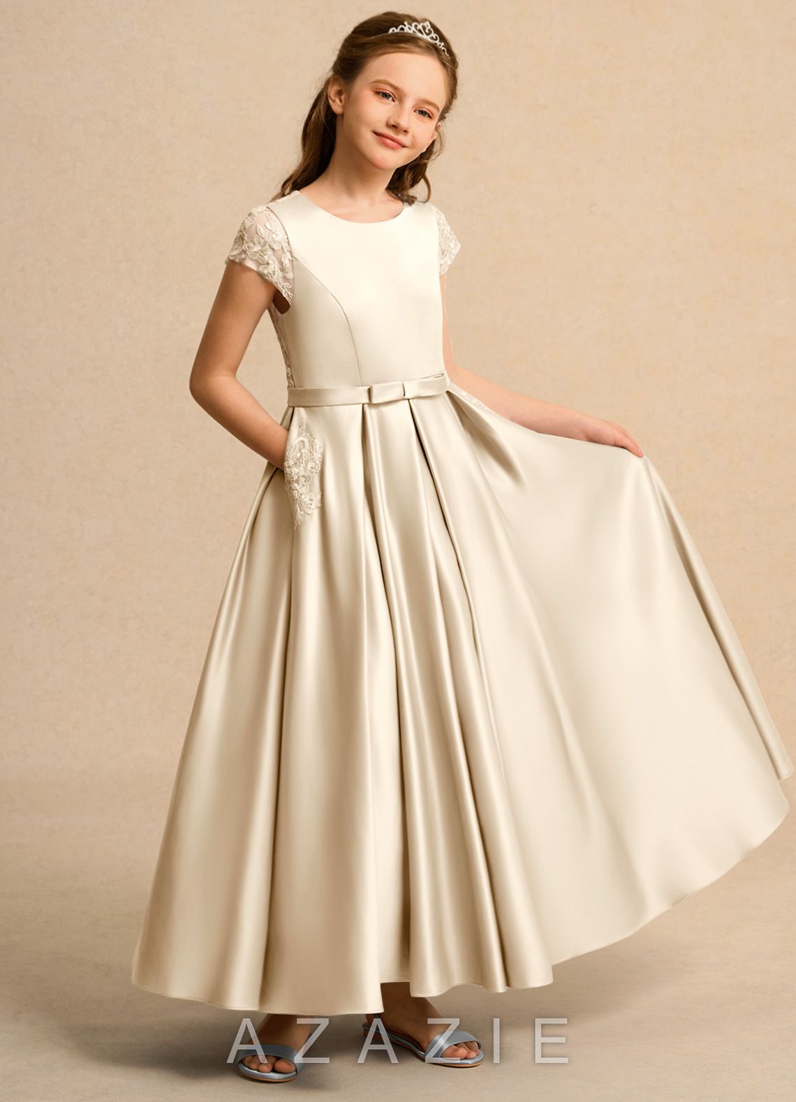 Azazie Bunny Girls Formal Champagne Ball-Gown Lace Dress