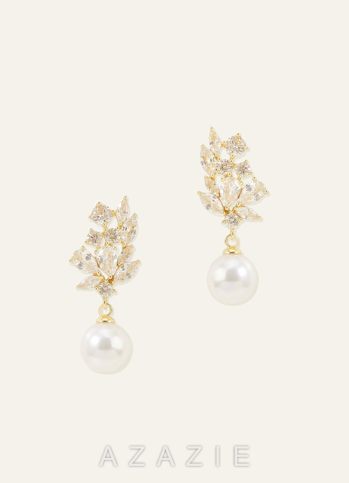Crystal Foliage and Pearl Dangle Earrings