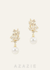 Crystal Foliage and Pearl Dangle Earrings