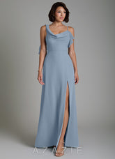 Azazie Jayden Dusty Blue A-Line Side Slit Chiffon Dress