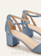 Matching Color Matte Satin Ankle Strap Block Heels dusty_blue