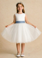 Azazie Sosie Ivory Dusty Blue A-Line Pleated Tulle Dress ivory/dusty_blue