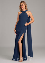 Azazie Kinsley Dark Navy Mermaid Pleated Chiffon Dress
