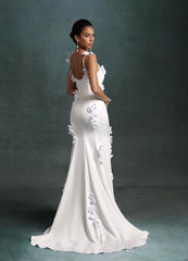 Azazie Jaslyn Diamond White Mermaid Square Neckline Crepe Back Satin Dress diamond_white