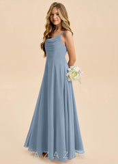 Azazie Gia Junior Dusty Blue A-Line Pleated Chiffon Dress