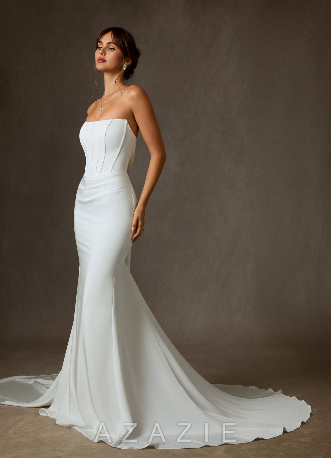 Azazie Cherity Diamond White Mermaid Strapless Crepe Back Satin Dress