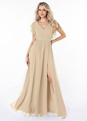 Azazie Zella Champagne A-Line Lace Chiffon Dress
