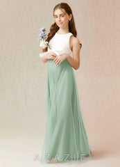 Azazie Albertine Junior Agave A-Line Lace Chiffon Dress agave