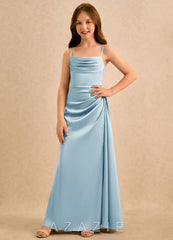 Azazie Shyla Girls Formal Sky Blue Sheath Pleated Stretch Satin Dress sky_blue