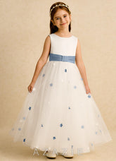 Azazie Cricket Ivory Dusty Blue Ball-Gown Pleated Matte Satin Dress