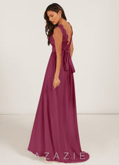 Azazie Gertrude Mulberry A-Line Lace Chiffon Dress mulberry