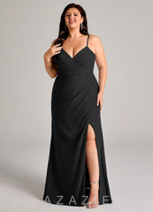 Azazie Maci Black Sheath Pleated Chiffon Dress black
