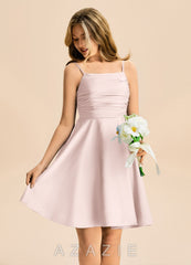 Azazie Miko Junior Blushing Pink A-Line Pleated Stretch Satin Dress blushing_pink