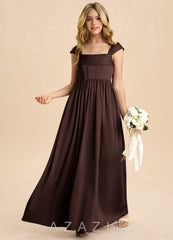 Azazie Hattie Junior Ganache A-Line Pleated Stretch Satin Dress ganache