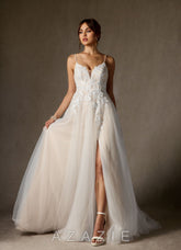 Azazie Nikita Wedding Dress Diamond White Champagne A-Line Sequins Tulle Dress